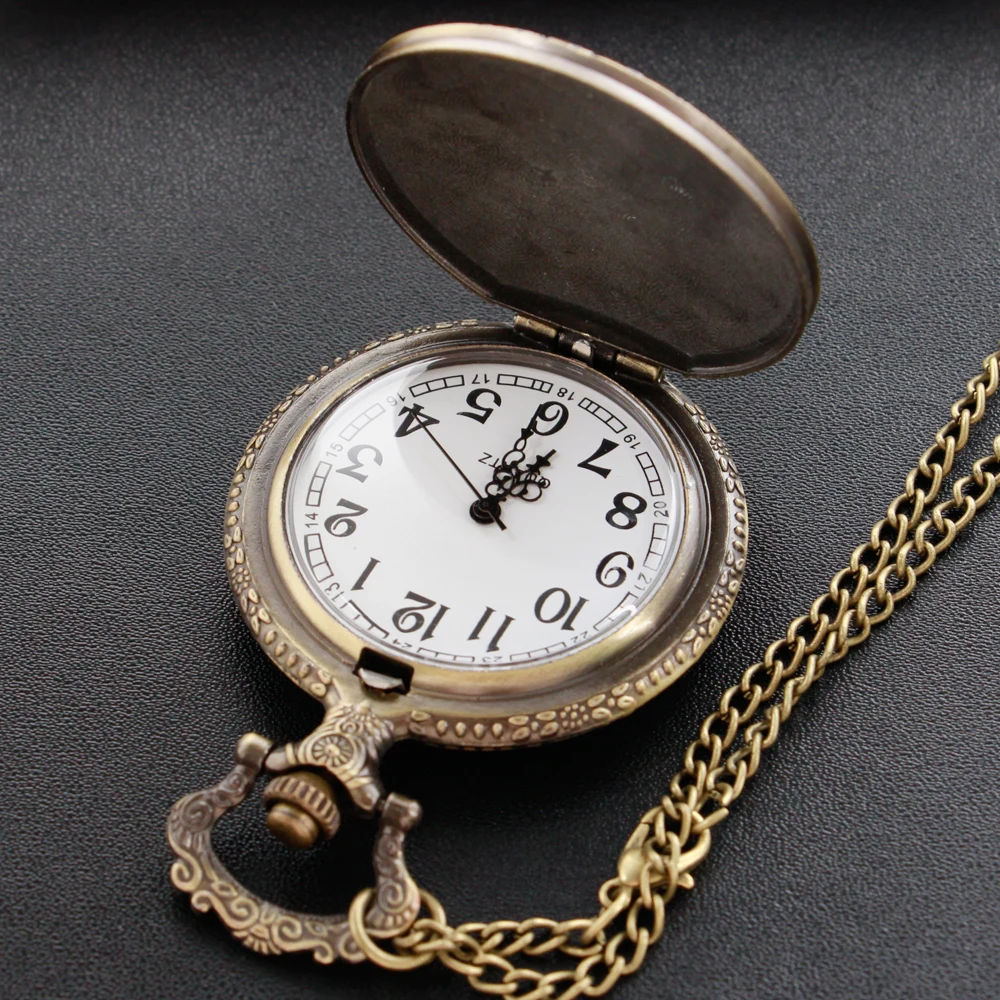 XH3022 Steampunk Vintage National Salute Relief Quartz Pocket Watch Fashion Charm Fob Watch Necklace Pendant with Chain Gift