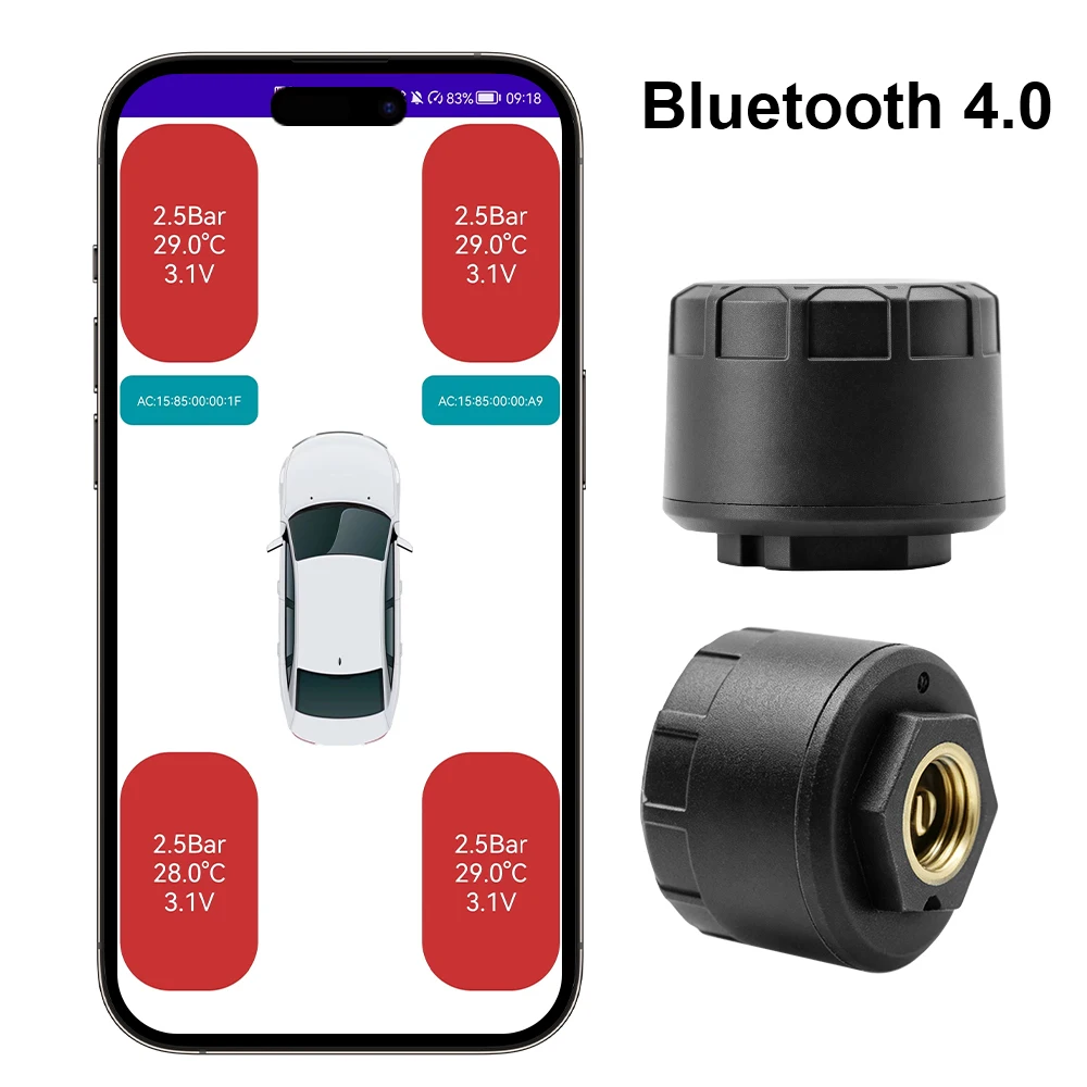 Car TPMS Tire Pressure Monitoring System External Alarm Tire Pressure Sensors 2/4PCS Phone Display Bluetooth APP Motorcycle  Car