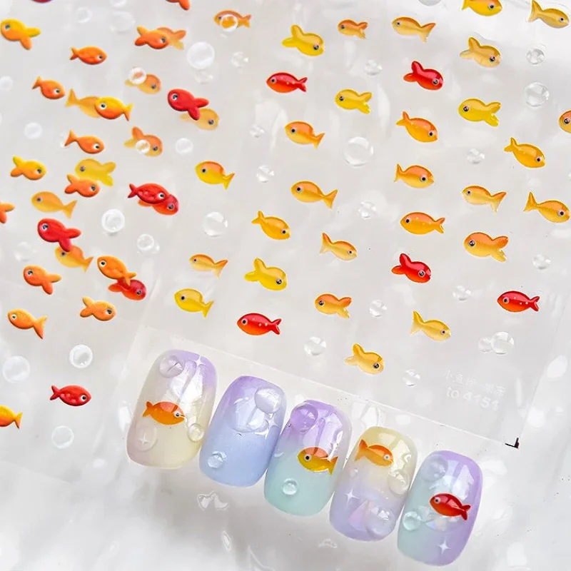 Bonito verão peixinho medusa concha concha coral bolha de água estrelas coração mar golfinho pérola sereia koi arte do prego adesivos decalques