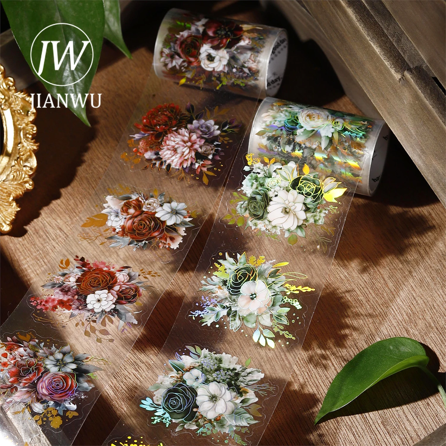 JIANWU 60mm*200cm Midnight Garden Series Vintage Plant Flower Bronzing Material Collage PET Tape Creative DIY Journal Stationery