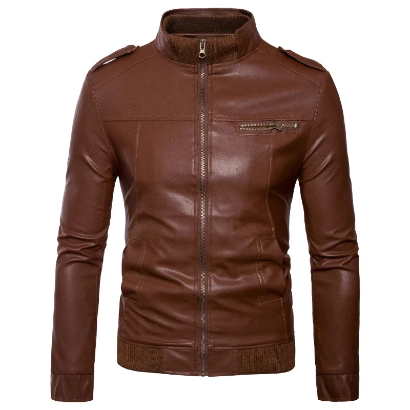Nova jaqueta de couro masculina jaqueta de motocicleta, gola alta moderna, jaqueta de couro masculina elegante e emagrecedora