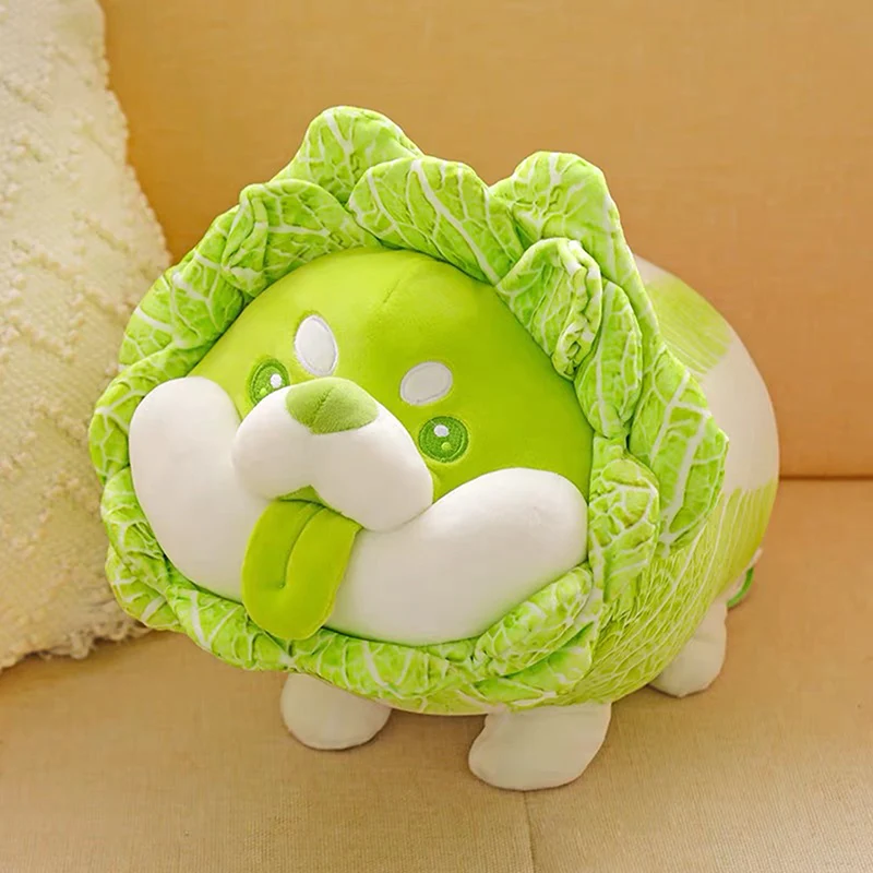 Cute Vegetable Fairy Plush Toys Japanese Cabbage Dog Fluffy Soft Shiba Inu Pillow Stuffed Animals Doll for Kids Baby Girls Gifts