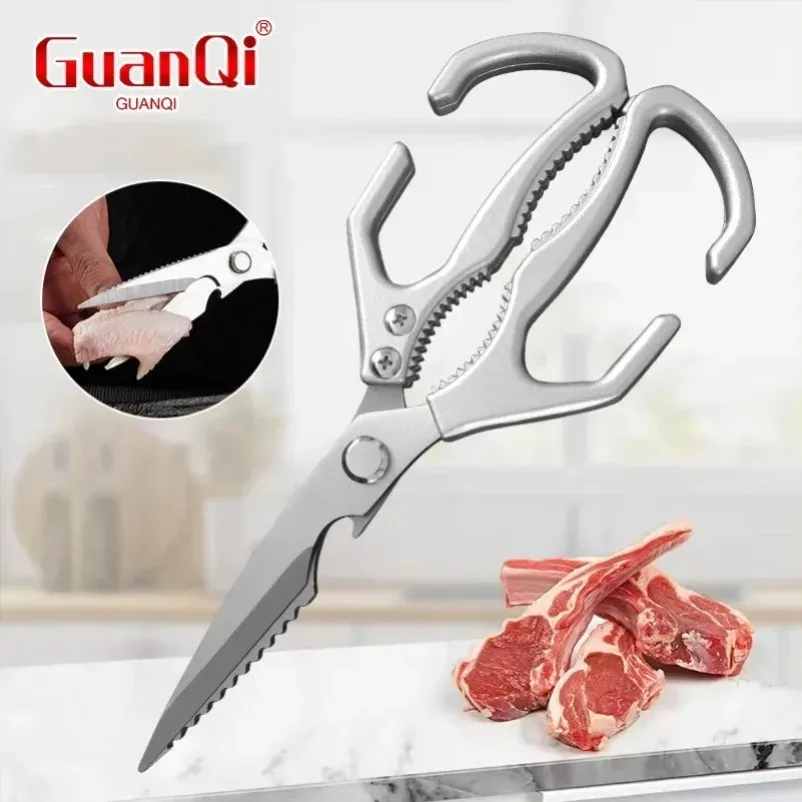 Stainless Steel Shears Multi-Functional Kitchen Chicken Bone Scissors Household Vegetables Meat Fish Food for Barbecue Scissors