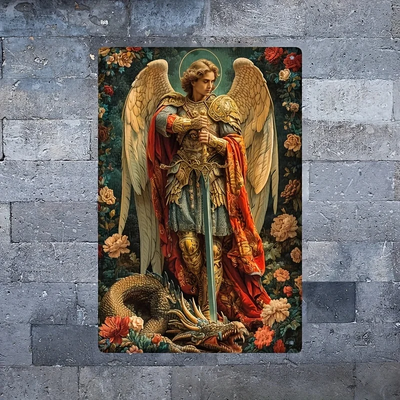 ديكور الغرفة "Saint Michael the Archangel" علامة حديدية معدنية، جدار مطاوع مقاوم للماء للمنزل والمقهى وغرفة النوم - هدية، P #1