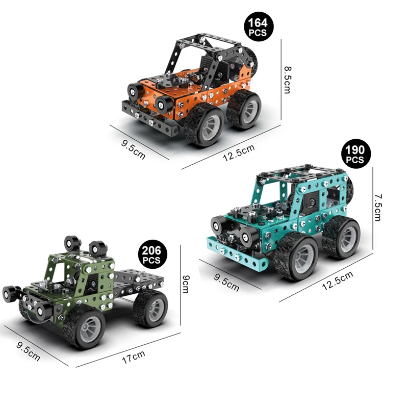 Diy bloco de construção de metal modelo de montagem veículo off-road escavadeira conjunto de veículos de engenharia simulação parafuso porca carro brinquedo para meninos