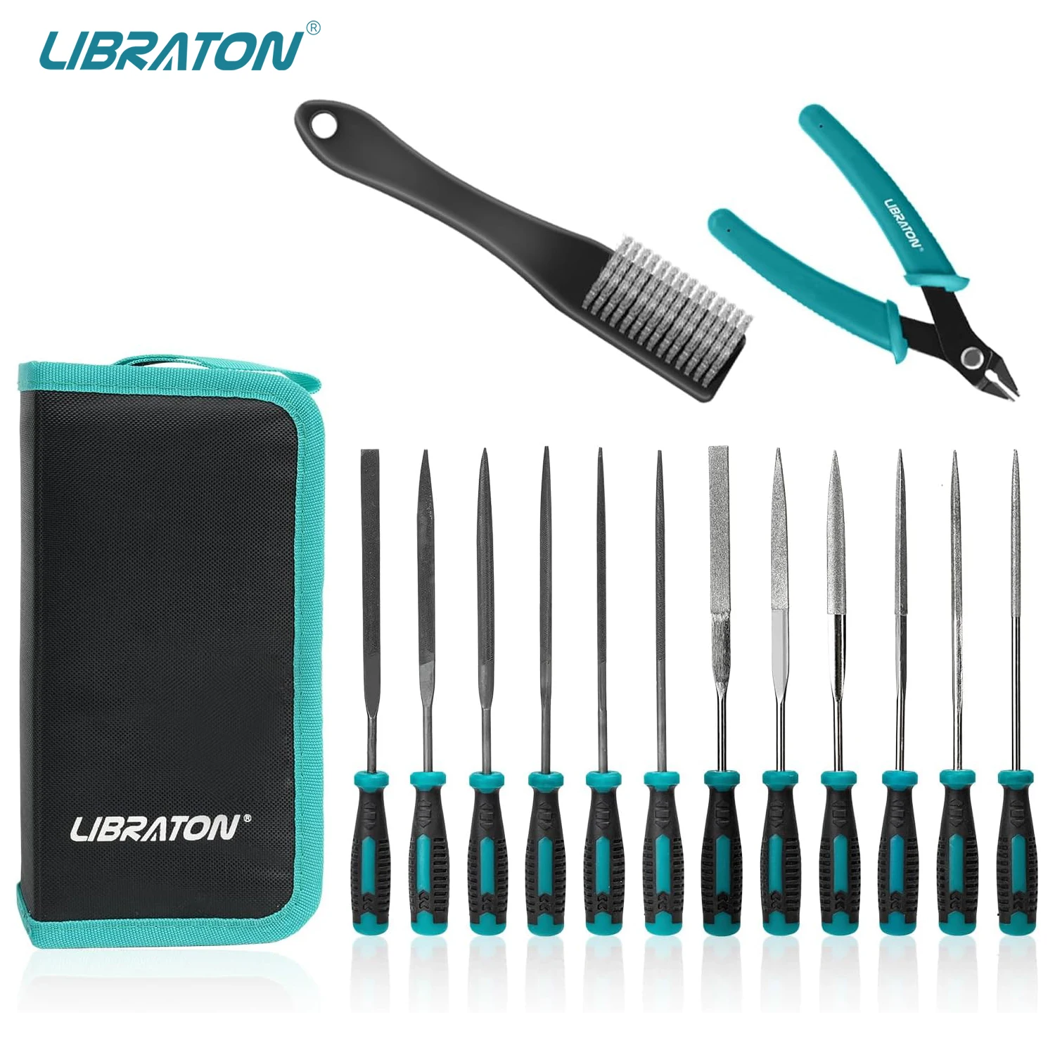 

Libraton Diamond Needle File Set 14PCS Small File Set 6 Diamond Files & 6 Carbon Steel Files with Wire Cutter Steel Brush