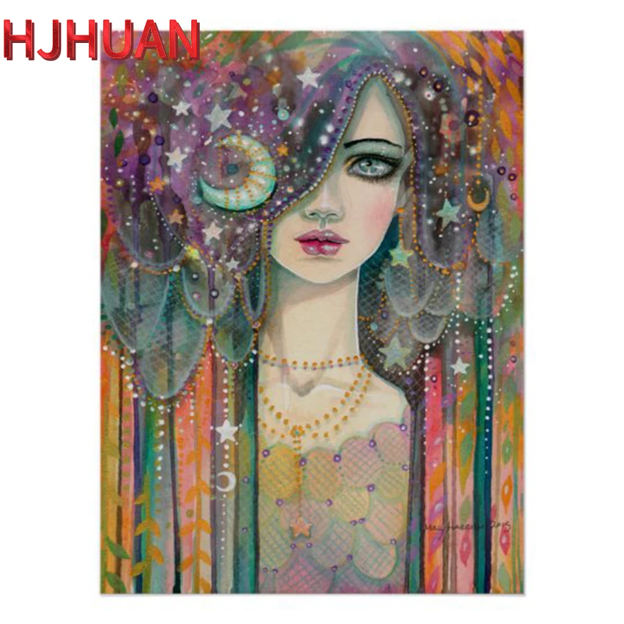 DIY Diamond Painting Galaxy girl beautiful boho gypsy fantasy art woman poster cross stitch full squareround diamond painting