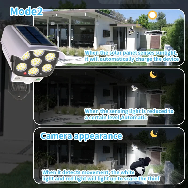 A07F-Outdoor Solar Ligths 77Led PIR Motion Sensor Lamp Simulation Camera Solar Wall Light Waterproof Garden Decor Lights