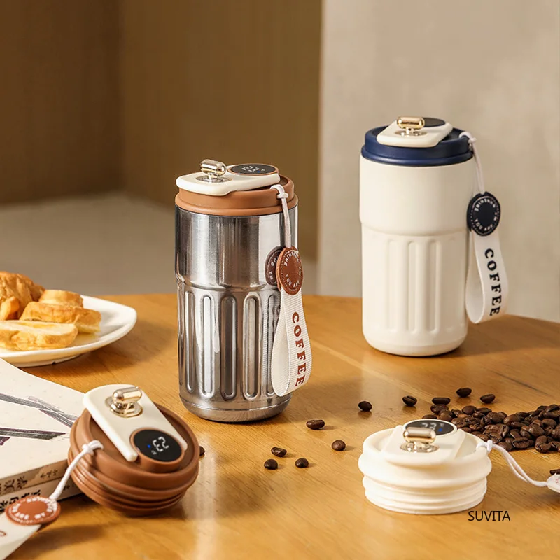 Taza de café con pantalla LED Digital inteligente, termo de acero inoxidable que mantiene el frío y el calor, taza térmica de negocios