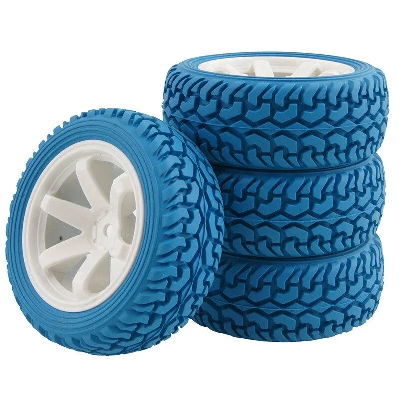 RC 702-8019 Rubber Tires & Wheel Rims 4P For HSP HPI 1/10 On-Road Rally Car