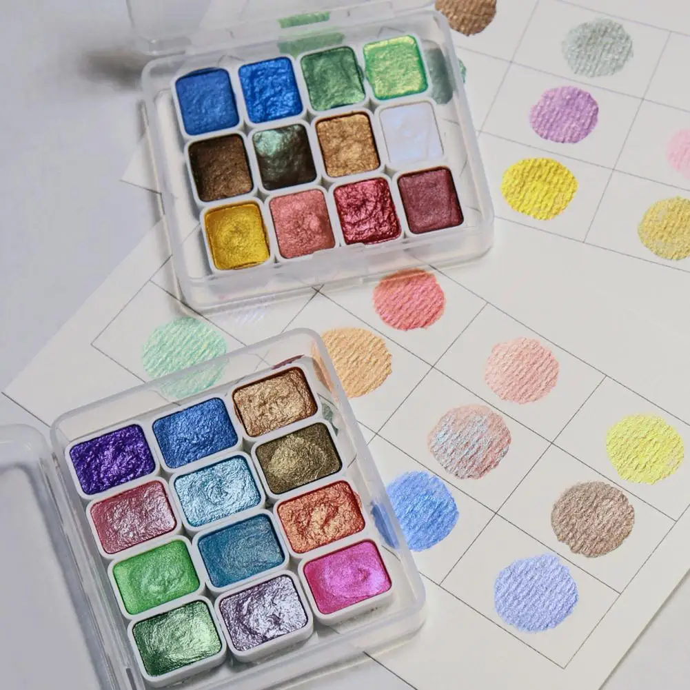 طقم طلاء معدني بألوان مائية مع لمعان ، تأثيرات لؤلزية ، عشاق رسم الفنانين ، 12 لونًا