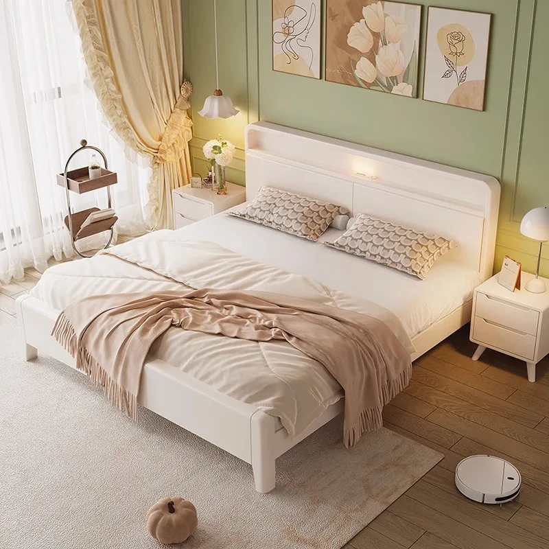 White storage solid wood bed 1.5 meters single bed rack girls bedroom 1.8 meters storage princess bed