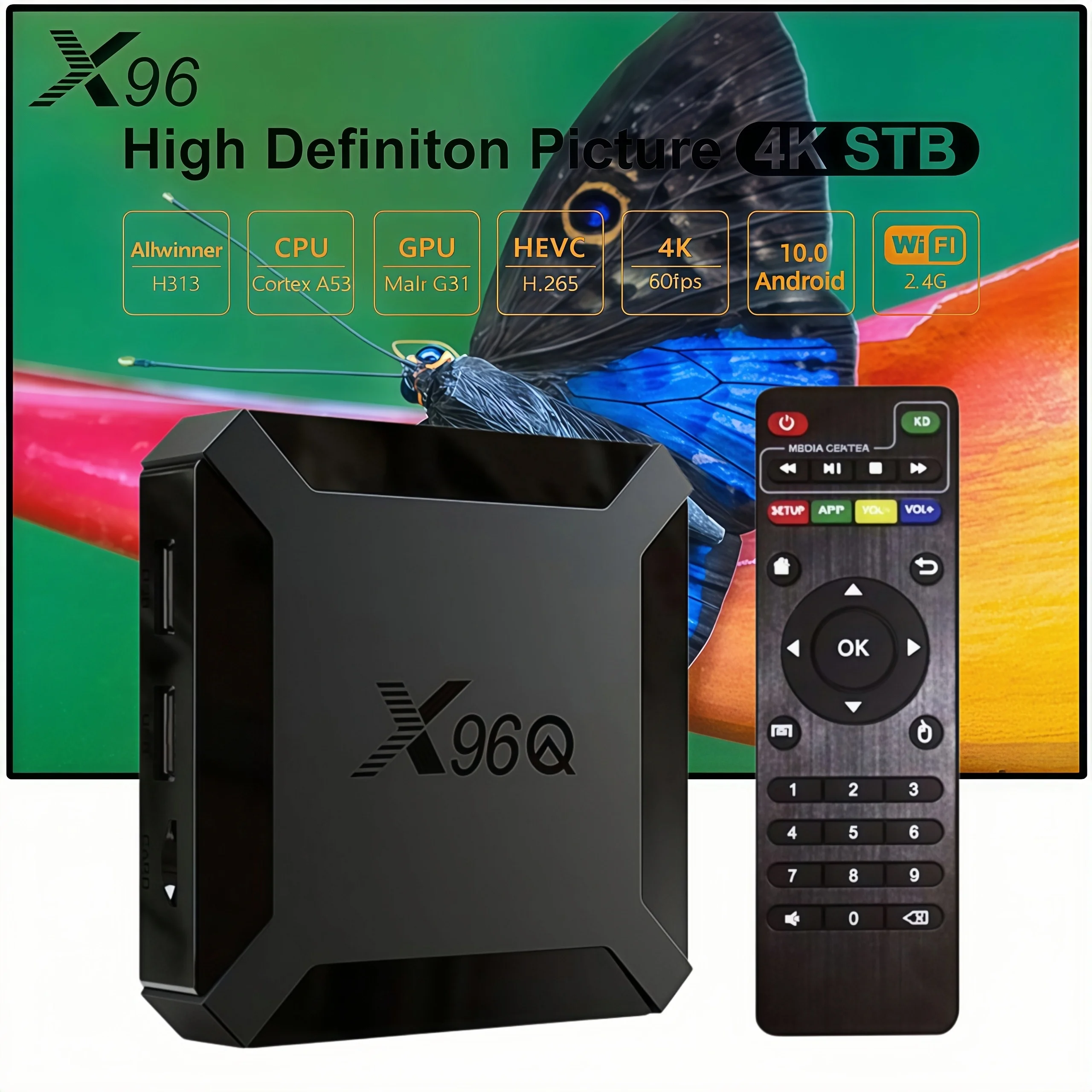 X96Q Android 10.0 TV Box Inteligente de Alta Velocidad 1GB+8GB/2GB+16GB Allwinner H313 Quad-Core 4K 2.4GHz Wi-Fi Reproductor Multimedia