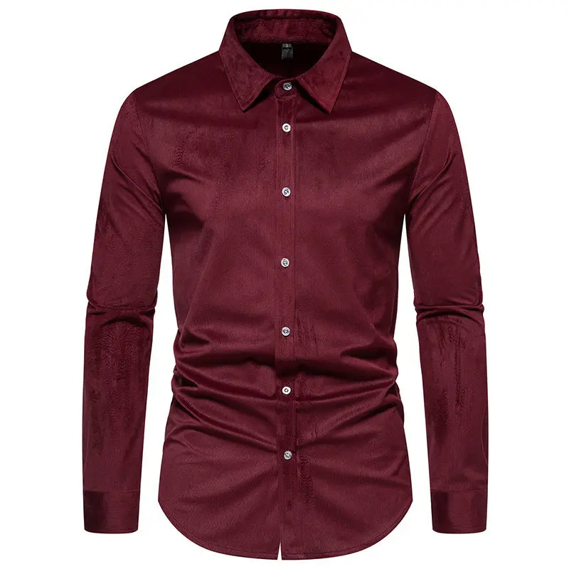 

Men's Corduroy Long Sleeve Shirts Solid Color Button Down Business Shirts For Men Simple Casual Daily Work Office Chemise Male