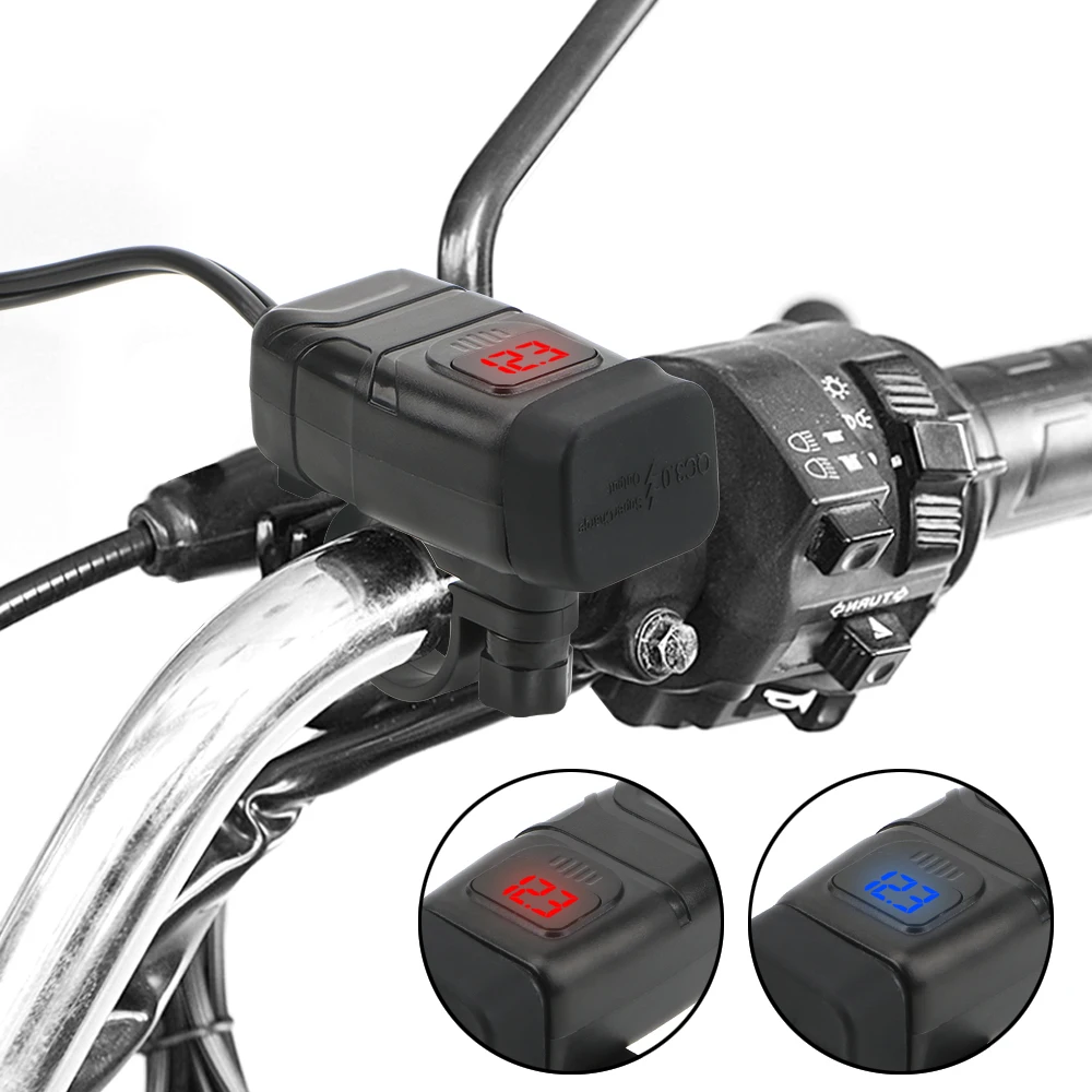 

Vehicle-mounted Motorcycle Quick Charger Moto Accessories Dual USB Charger QC 3.0 Digital Voltmeter Adapter ON OFF Switch