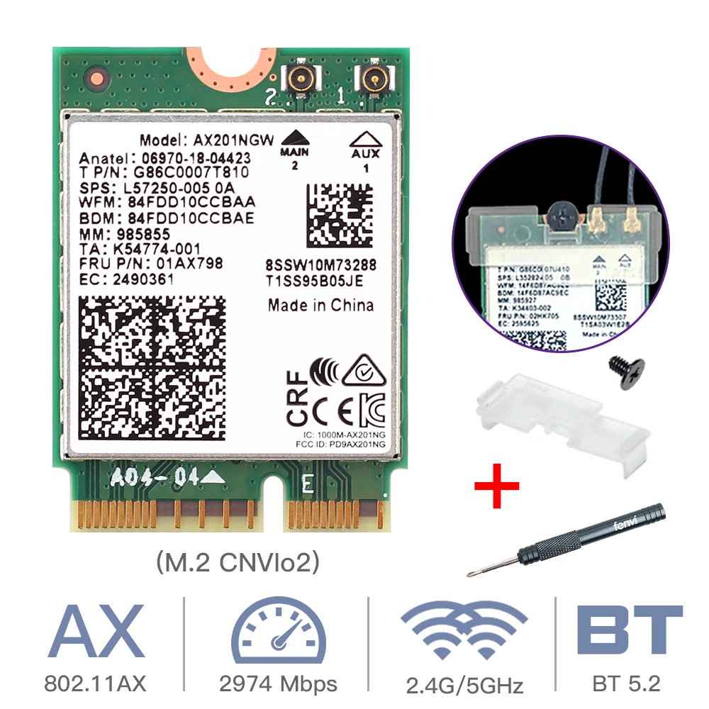 Tarjeta adaptadora inalámbrica AX201 Wi-Fi6 M.2 Key E CNVIO2, banda Dual, 2,4G/5Ghz, 802 AC/ax, compatible con Bluetooth 5,0, para Windows 10