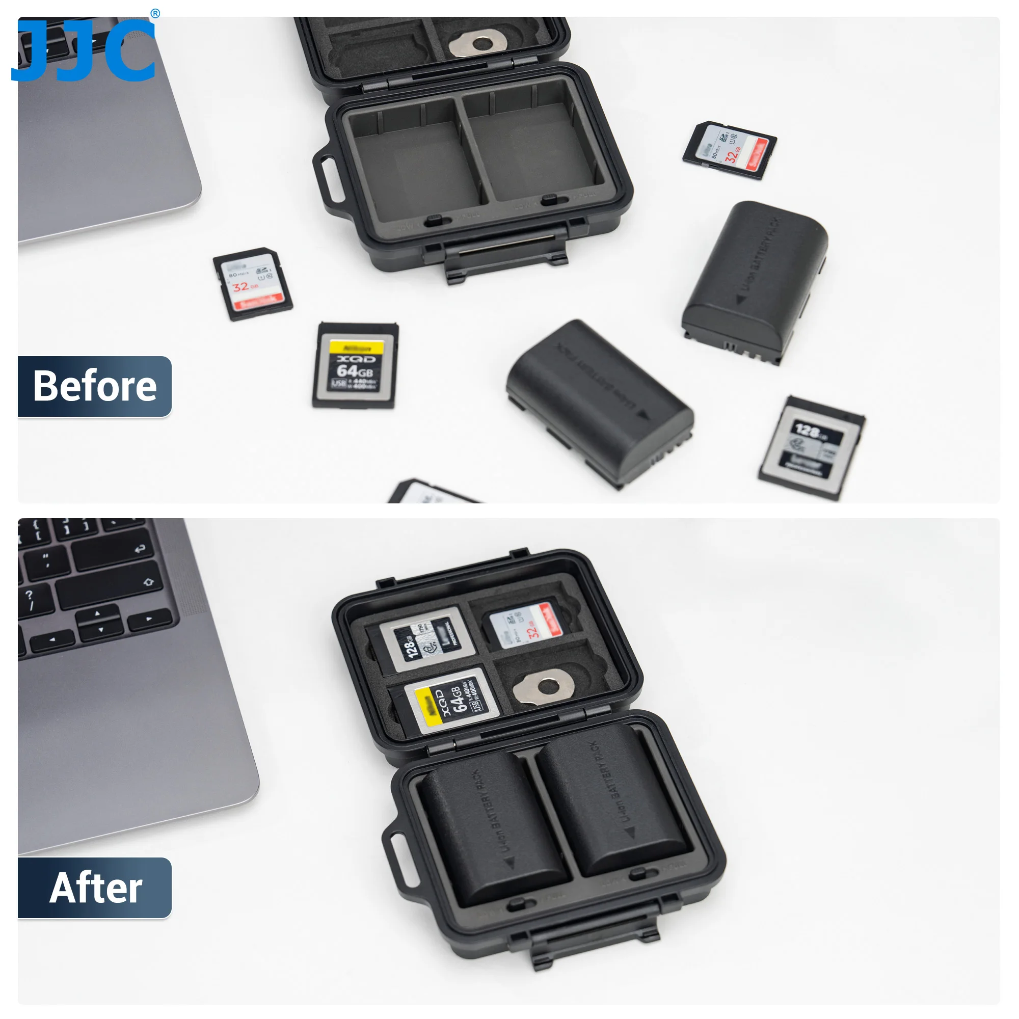JJC JBC-K2CBS Memory Card & Battery Storage Case for 3 SD Card 4 CFe B Card 2 Batteries Fujifilm NP-W235 Nikon EN-EL15 Case Box - view 6