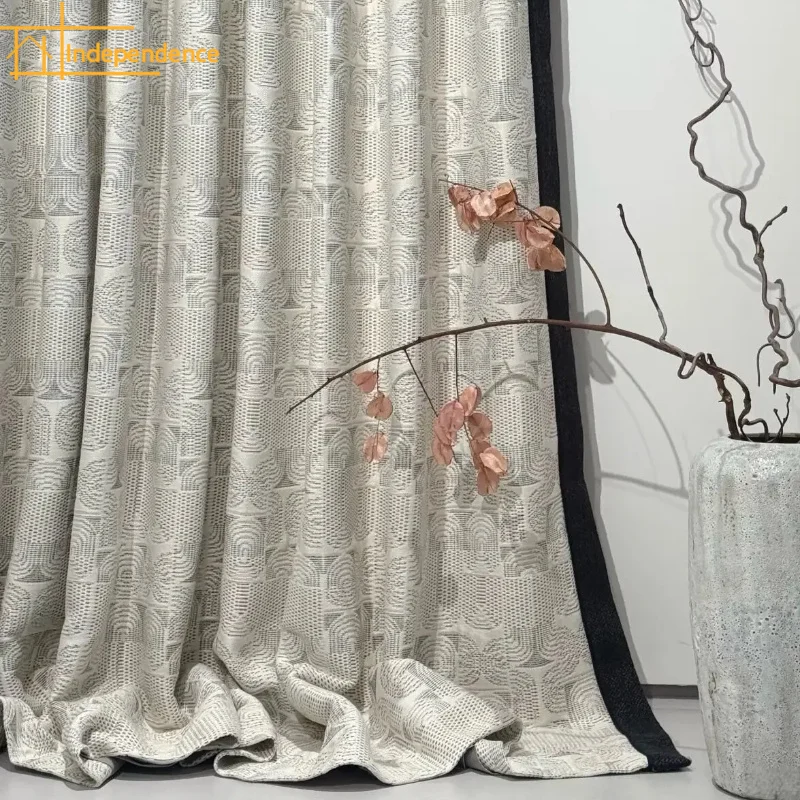 New Retro Off White High-grade Jacquard Blackout Sound Insulation Curtains for Living Room Bedroom French Window Customized