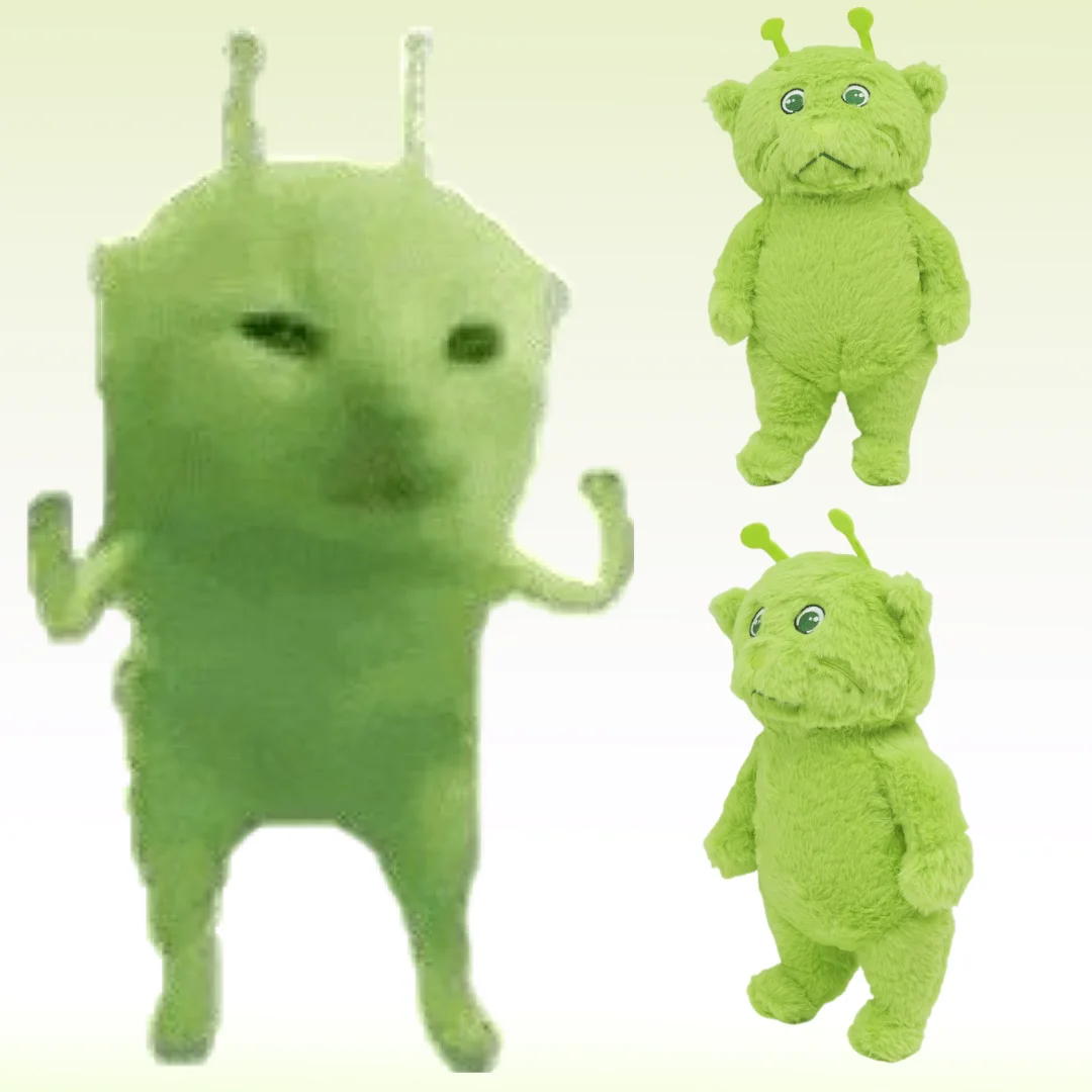 

30CM Adorable Green Alien Cat Plush Doll Soft Cuddly Stuffed Toy For Children Room Decoration Unique Meme Gift For Cat Lovers