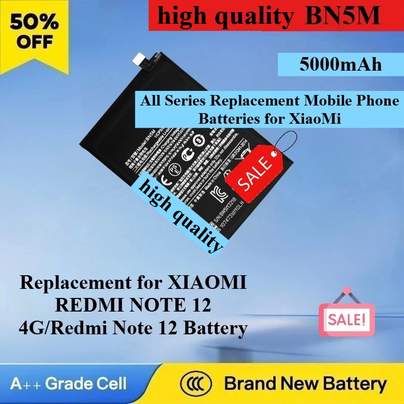 

All Series Replacement Mobile Phone Batteries for XiaoMi BN5M for XIAOMI REDMI NOTE 12 4G/Redmi Note 12 for Mi 15 14 13 12 pro