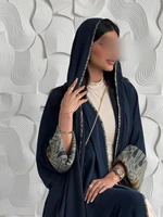 Abayas + Hijab pour femmes musulmanes du Moyen-Orient, 2 pièces, kaftans islamiques, robes maxi décontractées, jilbabs arabes, manches longues, devant ouvert, abaya 5