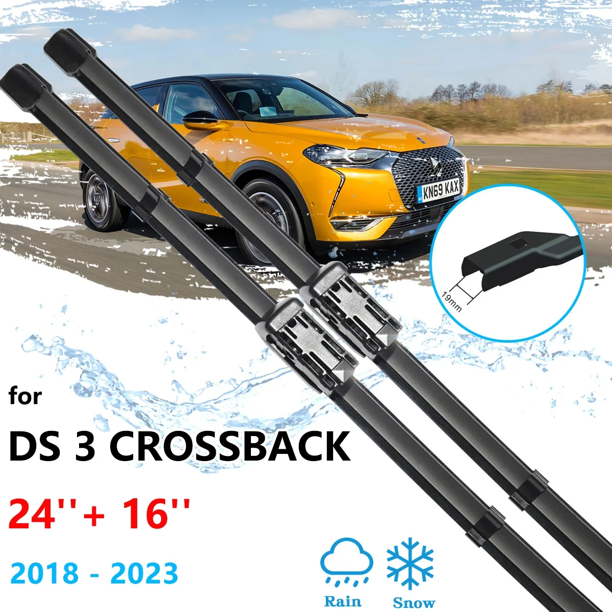 For DS 3 Crossback MK2 2018 2019 2020 2021 2022 2023 Front Wiper Blades Window Windshield Windscreen Rubber Car Replacement Part