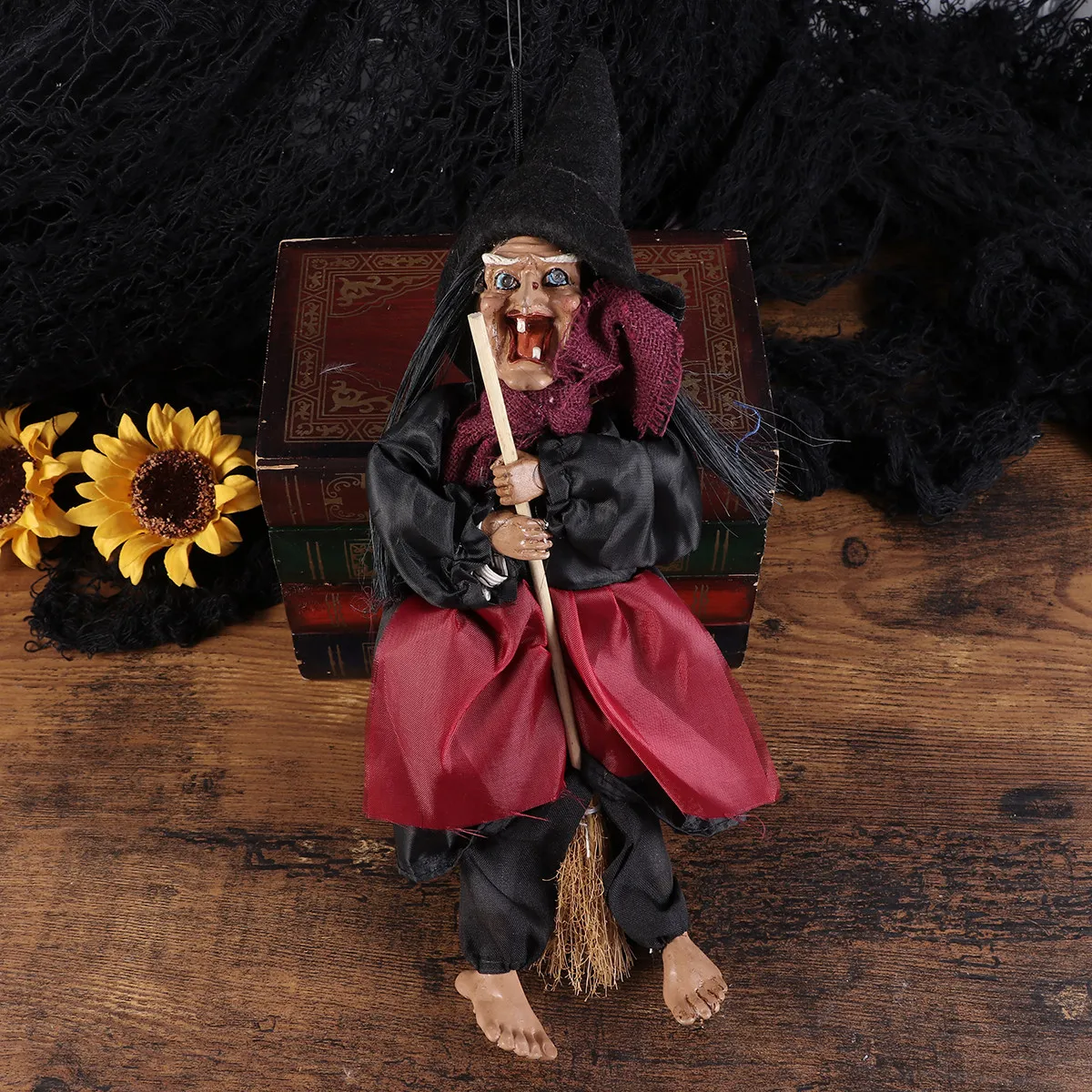 Halloween Hanging Witch Scary Voice Sense Eyes Glow Loud Scream Horror Hanging Decoration Random Color Halloween