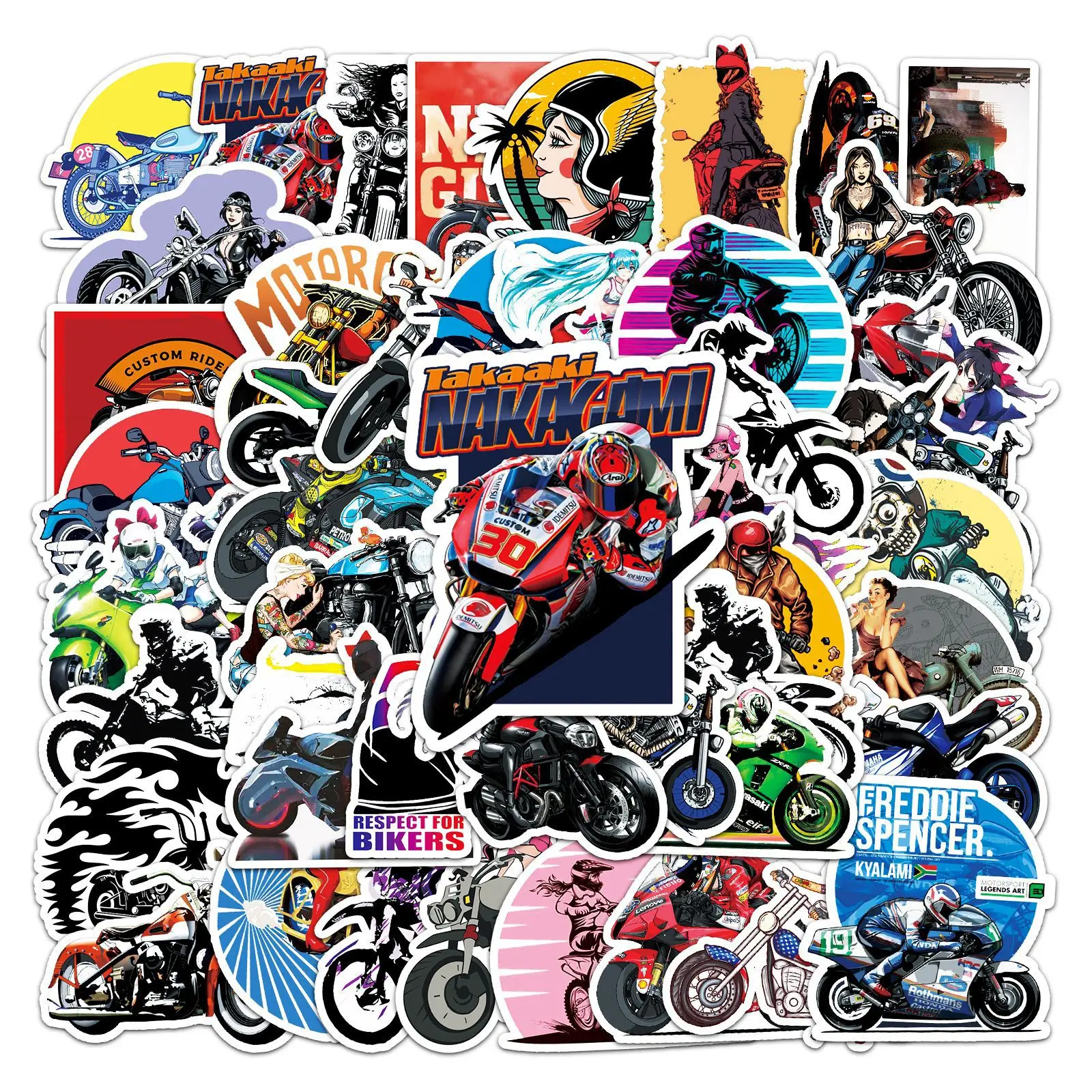 

50Pcs Cartoon Personality Motorcycle Series Graffiti Stickers Suitable for Laptop Helmets Desktop Decoration DIY Stickers