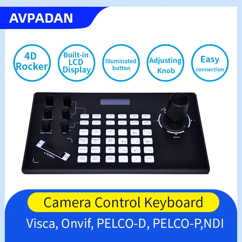 Video conference PTZ controller Camera Control Keyboard 4D Rocker LCD Display screen supper onvif NDI Visca  PELCO-D Zoom