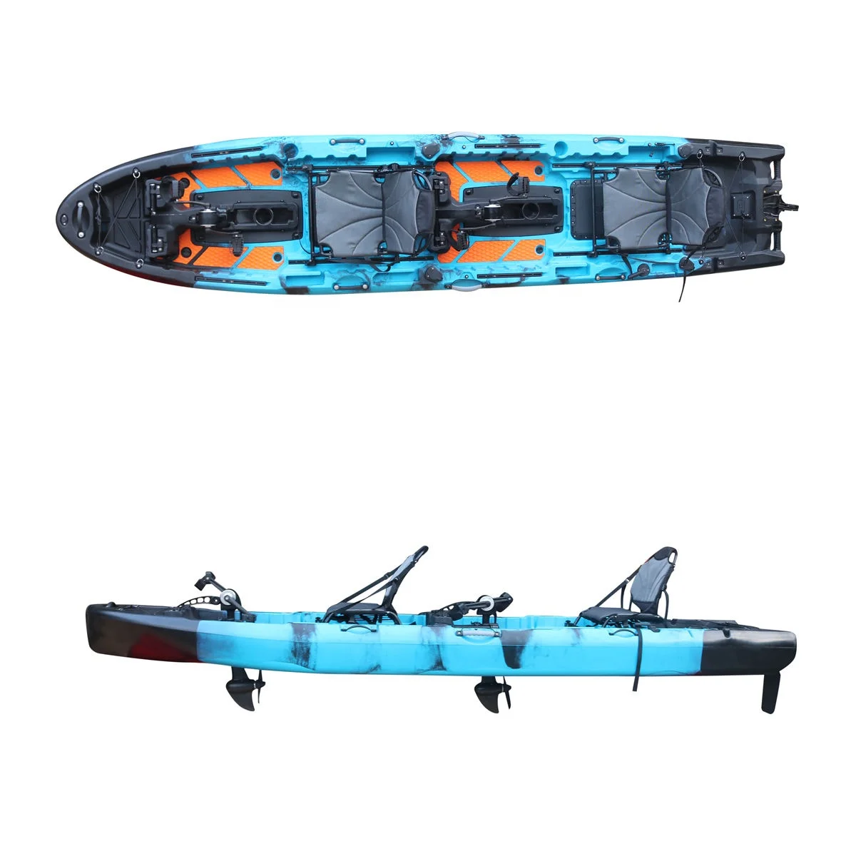 

14FT Tandem Double Fishing Kayak Pedal Drive Kayak Dual-system,Fins Propeller Pedal Kayak with Motor