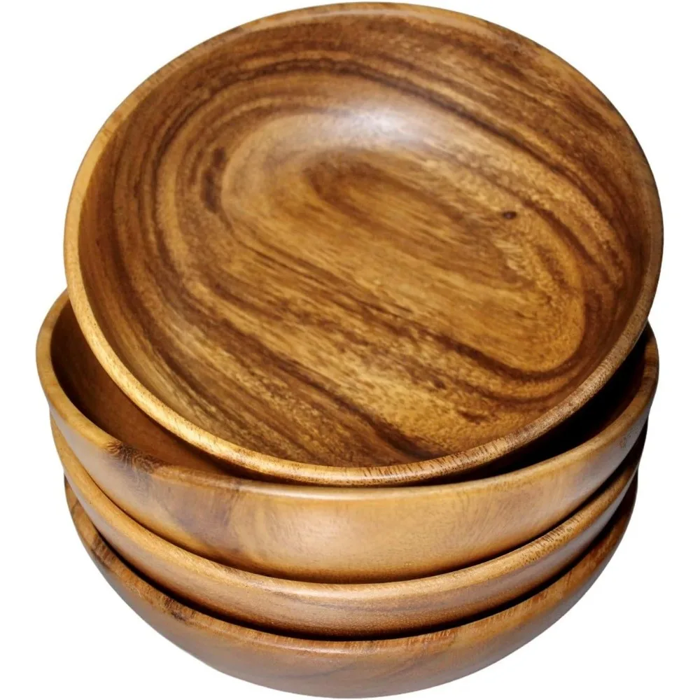 

Set of 4 Handcrafted Wooden Salad Bowls, Rustic Kitchenware for Snacks and Gifts