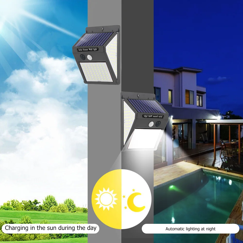 Luz LED Solar con Sensor de movimiento PIR, lámpara de pared para exteriores, impermeable, alimentada por energía Solar, decoración de jardín, 144