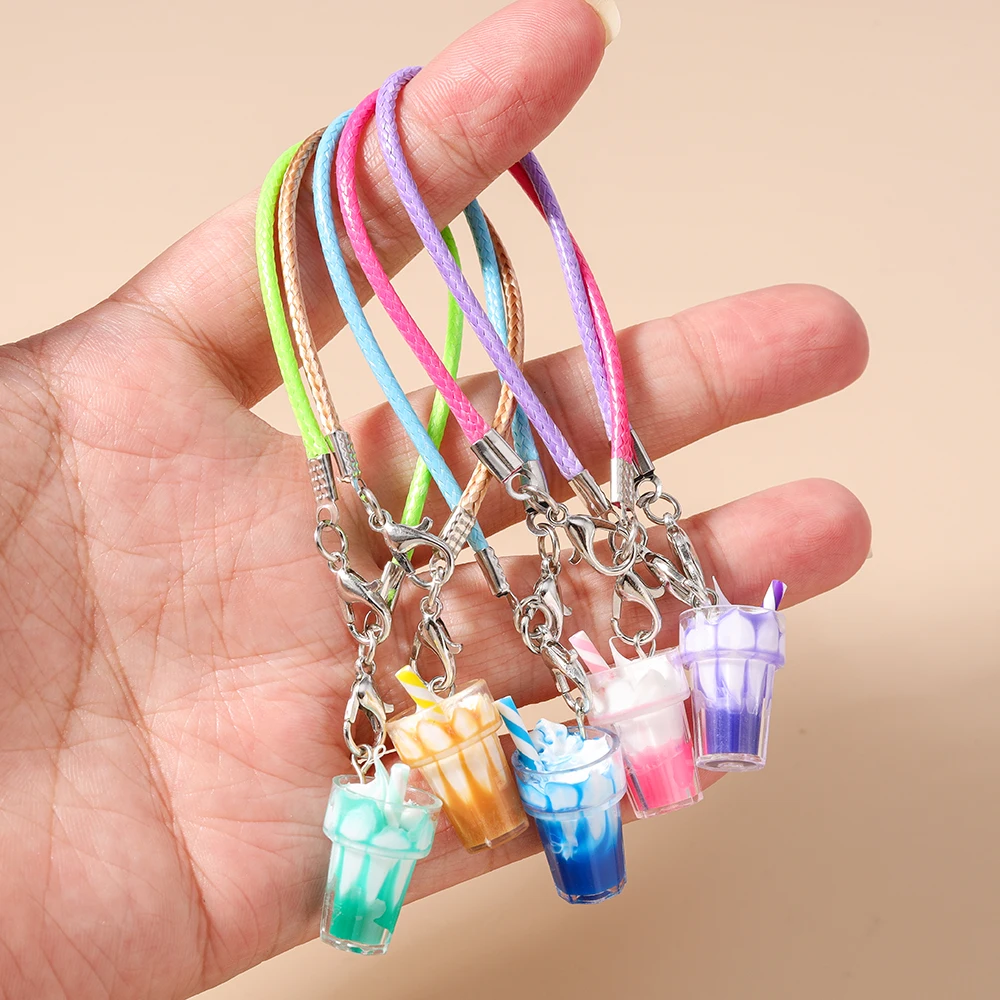 

5pcs Simulation Fruit Juice Phone Chain Women Girls Drink Bottle Phone Strap DIY Keychain Pendants Mobile Lanyard Jewelry Gift