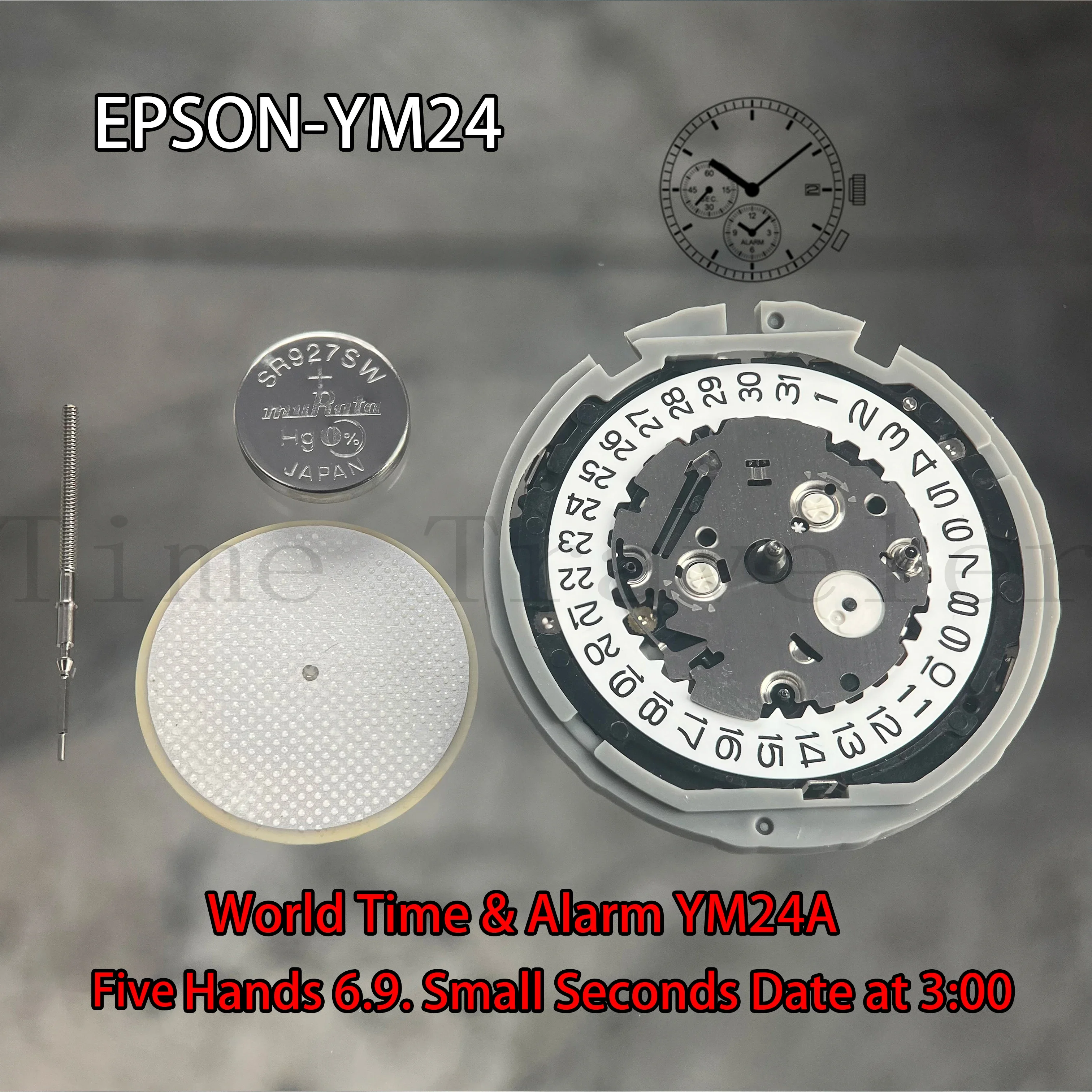 YM24 Movement Epson YM24-3 Movement  World Time& Alarm Series YM24A Quartz Movement  Size:12