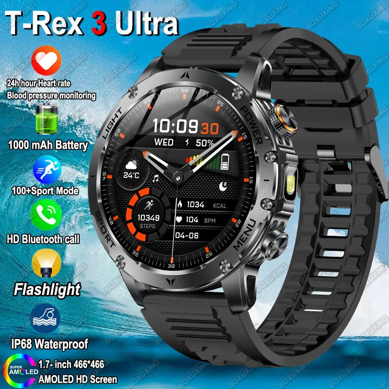 

T-Rex 3 Ultra Military Grade 1000mAh Battery Smart Watch Men 5ATM Waterproof Bluetooth Call HD AMOLED 2026 New Sports Smartwatch
