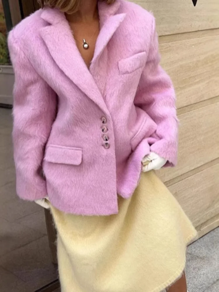 

Outerwear Demi-season Chic Streetwear Outfit Women's Fuzzy Faux Fur Oversized Blazer Jacket Coat Lapel Collar Casual Warm Winter