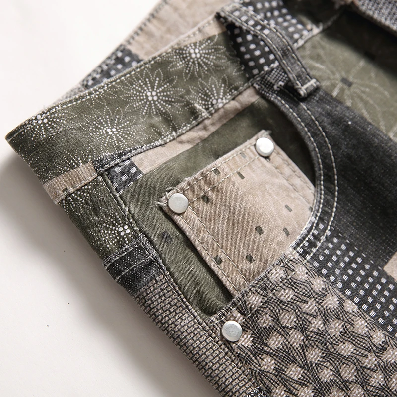 2025 신 남성 패치 워크 바이커 청바지 남성 스트레이트 슬림 캐주얼 데님 바지 streetwear 힙합 pantalones hombre