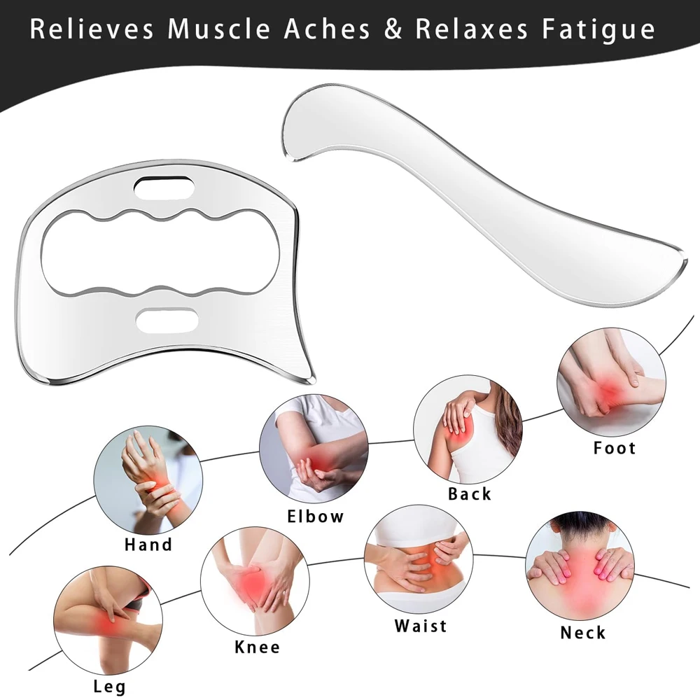 Aço inoxidável Gua Sha Massagem Ferramentas, Muscle Scraper Tool,Graston Tool Set para liberação miofascial, Scar Tissue Massager para Voltar