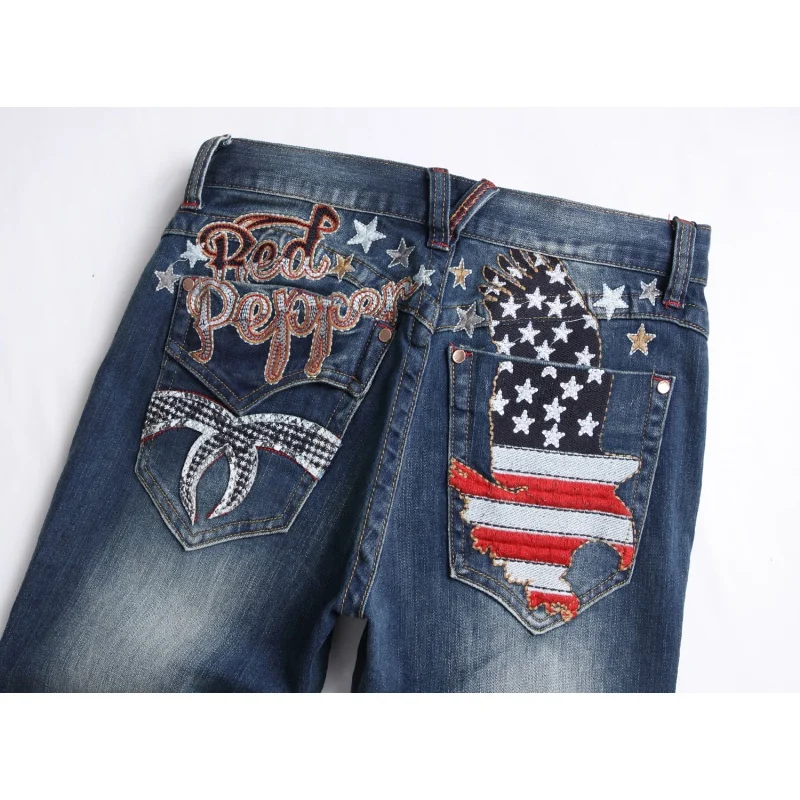 New Men's Clothing2024American Embroidery Jeans Men Fashion Straight Slim Fit Stretch All-Matching Street Trendy Trousers