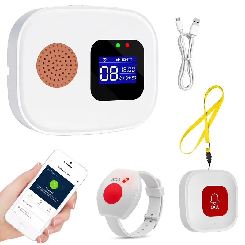 Emergency Call Button for Seniors, Tuya WiFi Alarm System Home, Seniors Emergency Call Receiver x 1 + Call Button x 2, Compatib