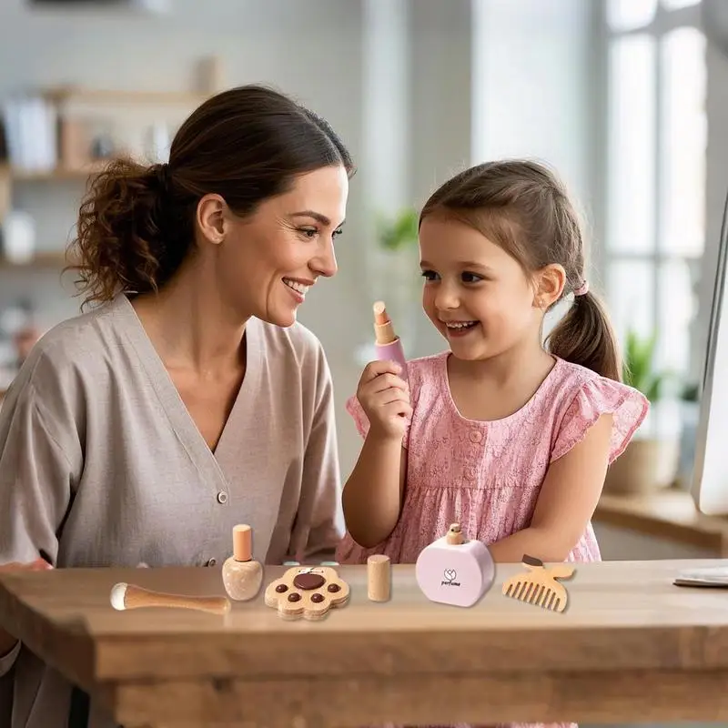 Set di giocattoli per trucco in legno Ragazza Giochi di finzione Giocattoli per trucco Simulazione Trucco cosmetico Casa da gioco Principessa Bellezza Giocattoli Regali per ragazze