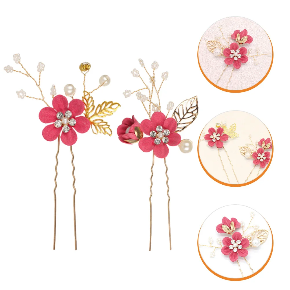 

2Pcs Bridal Hairpins Cloth Flower Wedding Hair Accessories U Shaped Lightweight Hair Clips for Bride Bridesmaid Elegant