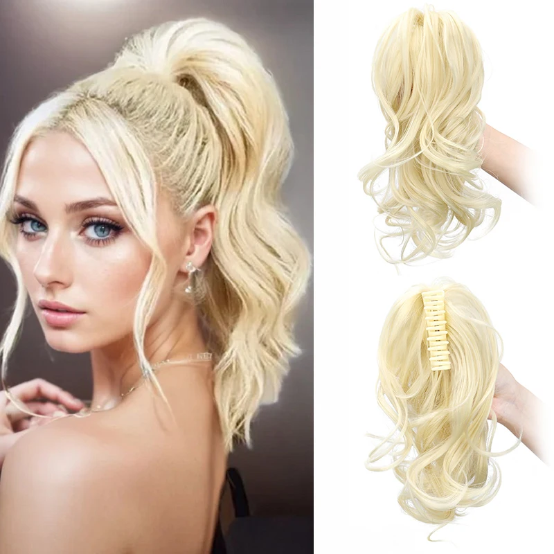 

Synthetic Short Wavy Curly Claw Clip On Ponytail Hair Extension False Hairpiece Ponytail for Women