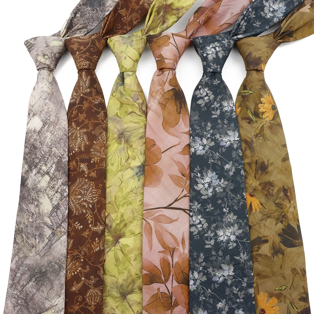 8cm Men's Classic Cotton Necktie Elegant Graceful Wash Painting Bamboo Pink Green Floral Tie Wedding Gentlemen Daily Wear Gift