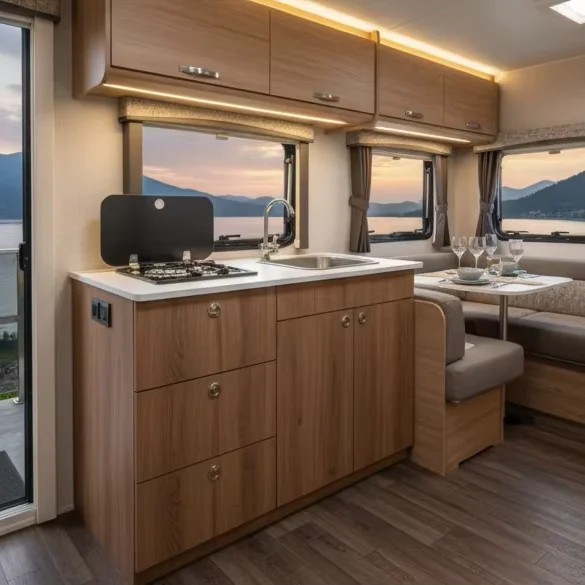 High Strength Aluminum RV Kitchen Unit With Built in Sink and Single Burner for Motorhome