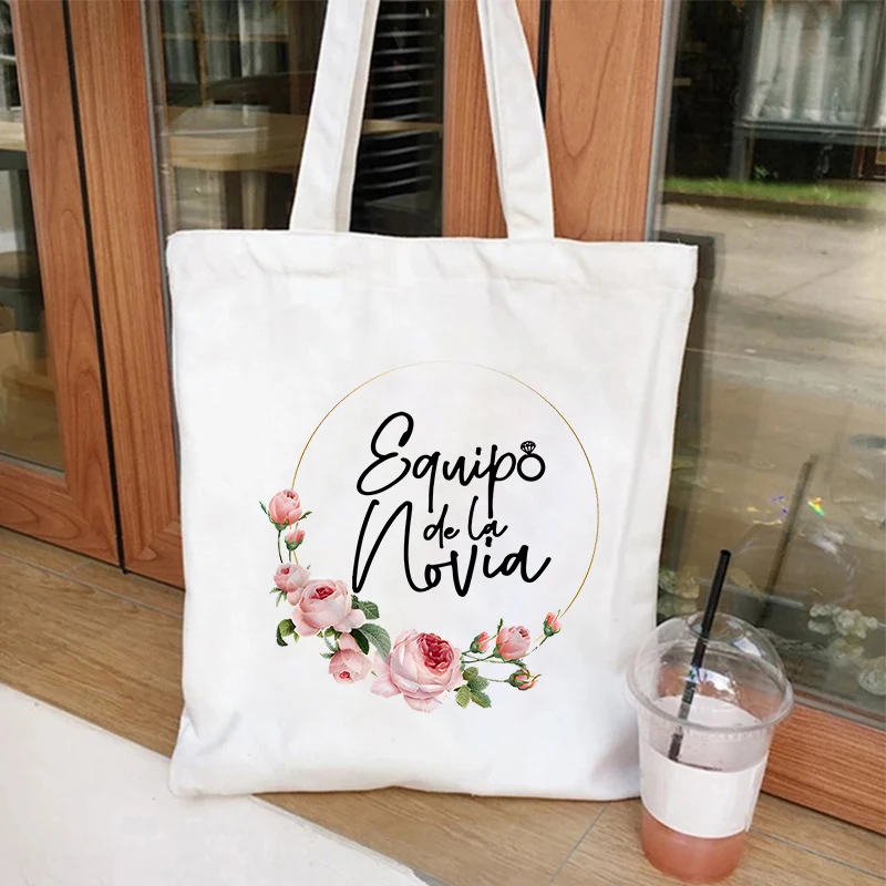 Espanhol Equipe Noiva Esquadrão Bolsa De Ombro, Casamento Nupcial Flor Coroa Sacos De Compras, Single Farewell, Bachelorette Hen Party Tote Bag