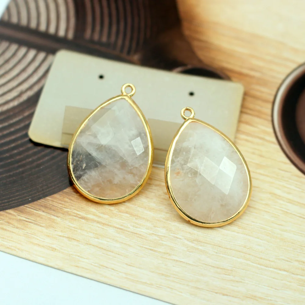 6pcs Faceted Natural Stone Water Drops Pendants Labradorite Amethyst Stone CZ Paved Charms For DIY Handcrafts Earrings Jewelry