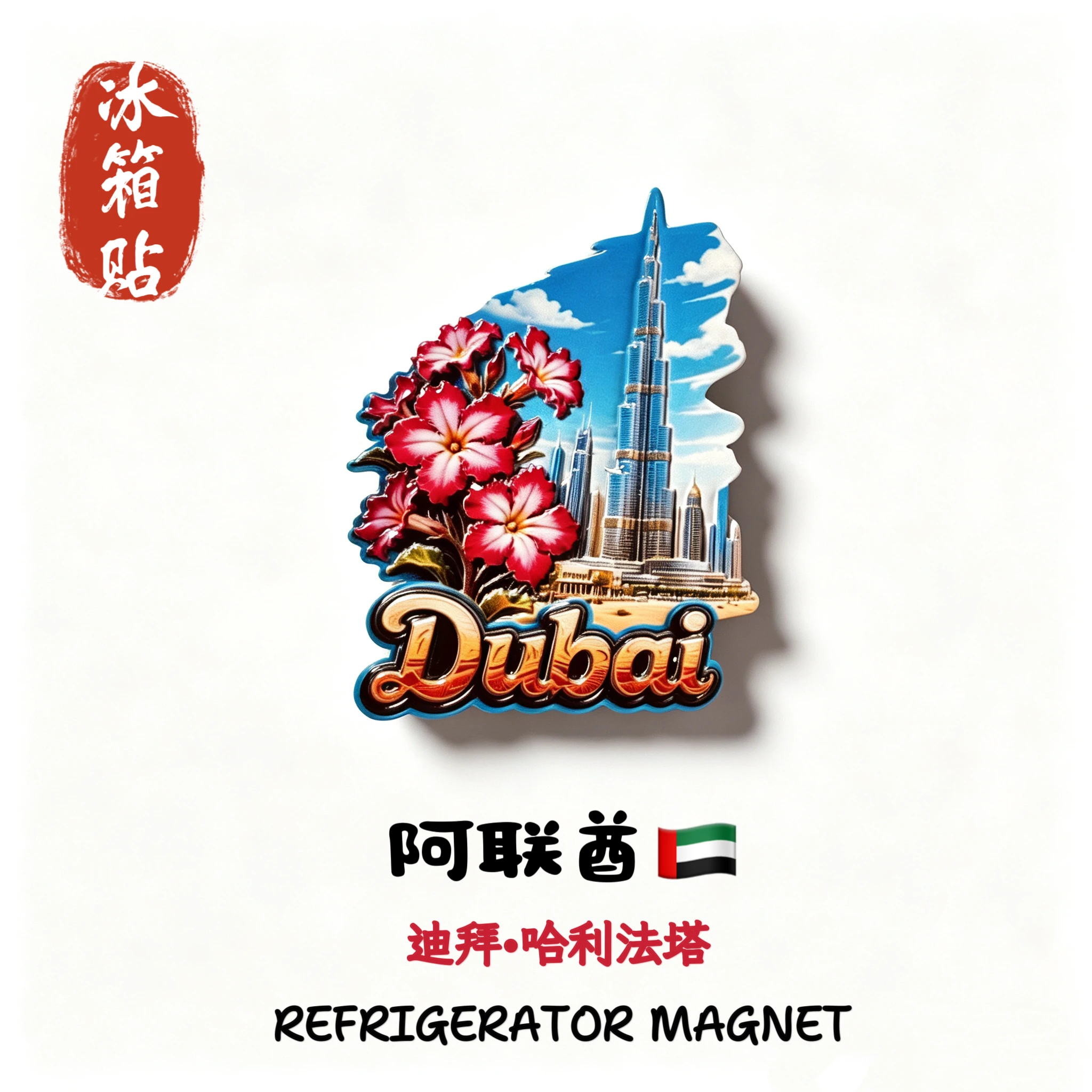 Asia, Emiratos Árabes Unidos, Dubái, Burj Khalifa, 3D estereoscópico, Recuerdos turísticos, Pintura en resina, Decoración del hogar, Imán para refrigerador