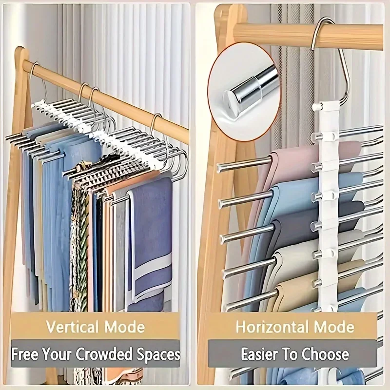 5-layer Folding Trouser Rack Multifunctional Trouser Hanger Hook Trouser Rack Home Clothing Store Stainless Steel Trouser Hanger