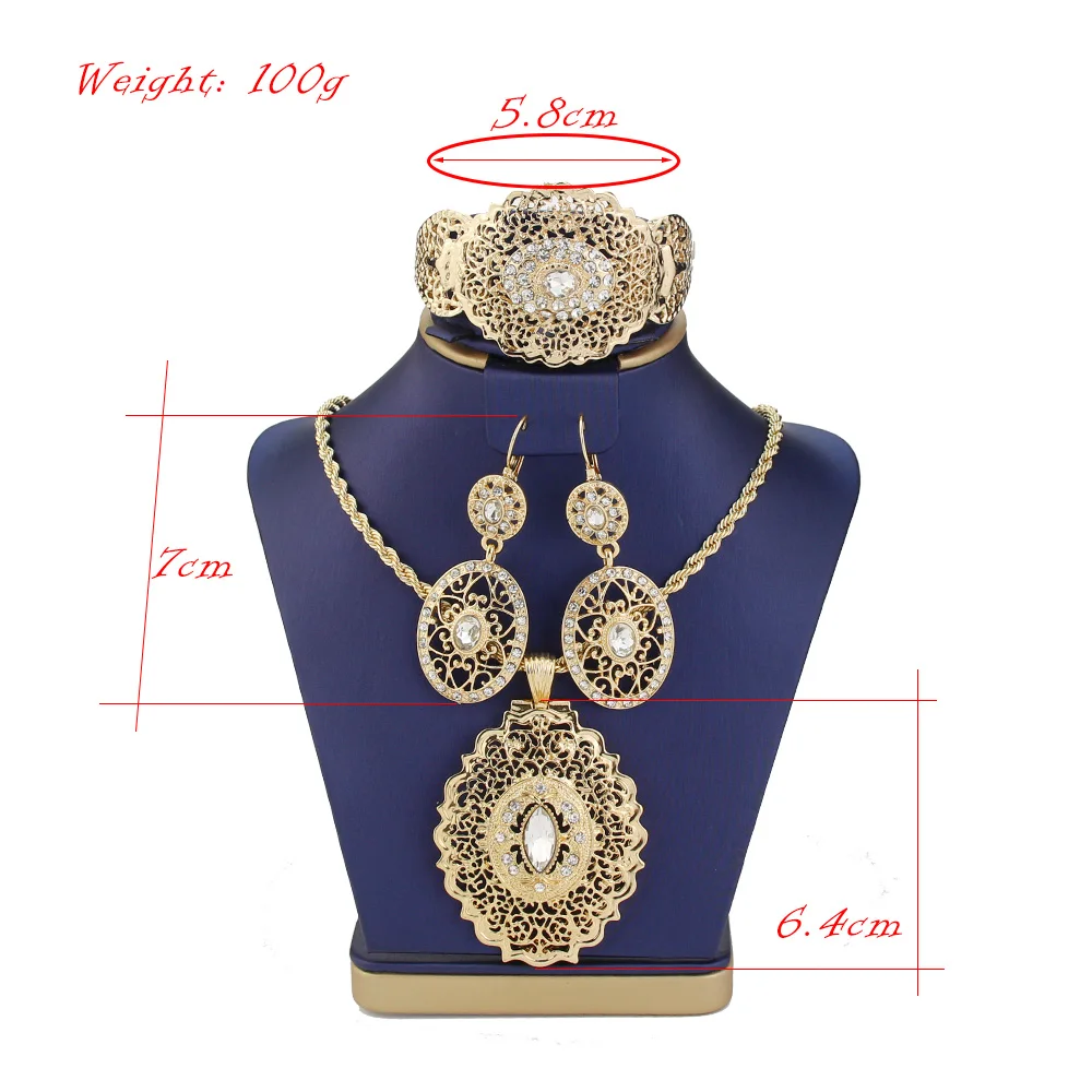 Sunspicems Gold Color Morocco Women Jewelry Sets Drop Earring Necklace Bracelet Arab Bride Wedding Jewel Hollow Arabesque Bijoux